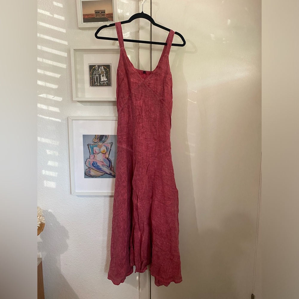 Inizio Linen Cotton Sleeveless V-Neck Summer Beach Midi Sundress Size L